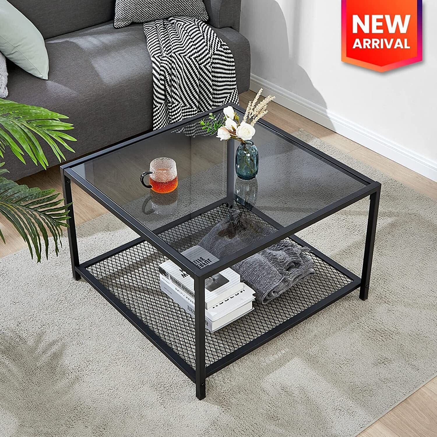 Glass Coffee Table Coffee Table With Storage Shelf Modern Industrial 2 Tier  New | Ebay With Regard To Glass Coffee Tables With Storage Shelf (View 8 of 20)