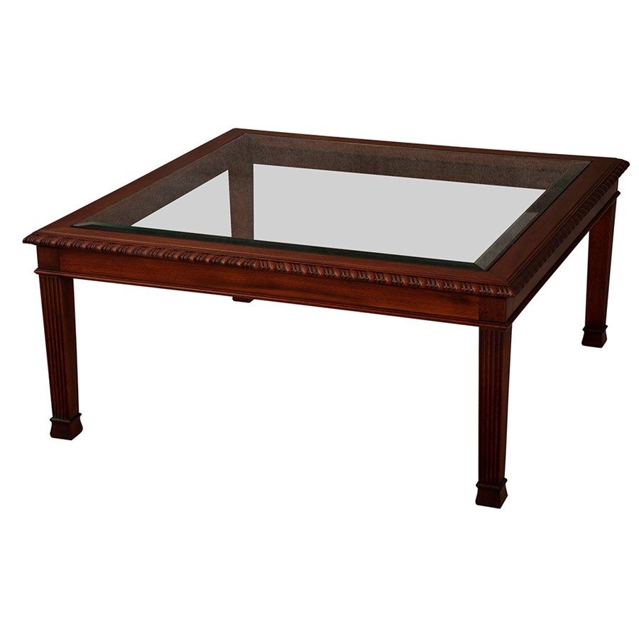 Glass Top Mahogany Square Coffee Table | Coffee Tables | Tables | Furniture  | Scullyandscully Within Smooth Top Coffee Tables (Gallery 20 of 20)