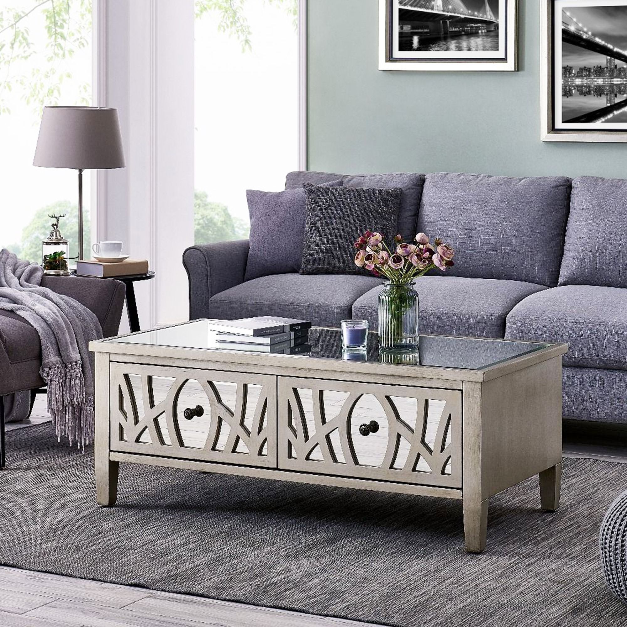 Greige Natural Luxe Mirrored Coffee Table – Modish Furnishing For Mirrored Coffee Tables (View 17 of 20)