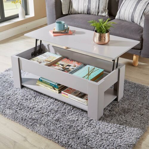Grey Wooden Coffee Table With Lift Up Top Storage Area And Magazine Shelf  5056065438031 | Ebay With Coffee Tables With Storage (View 12 of 20)