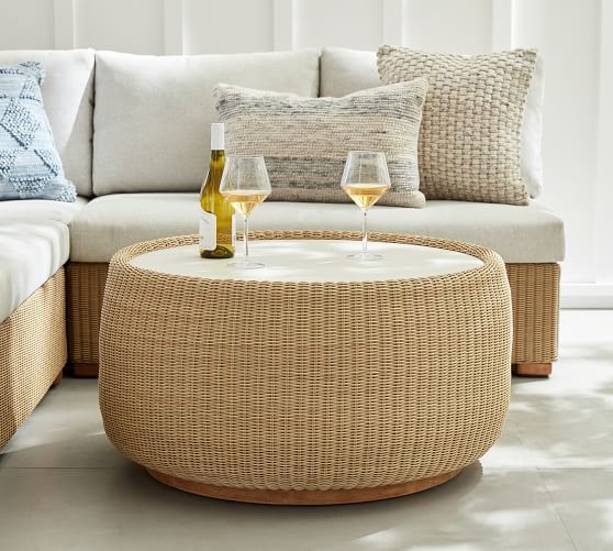 Hampton Indoor/outdoor All Weather Wicker Drum Coffee Table | Pottery Barn With Regard To Rattan Coffee Tables (View 5 of 20)