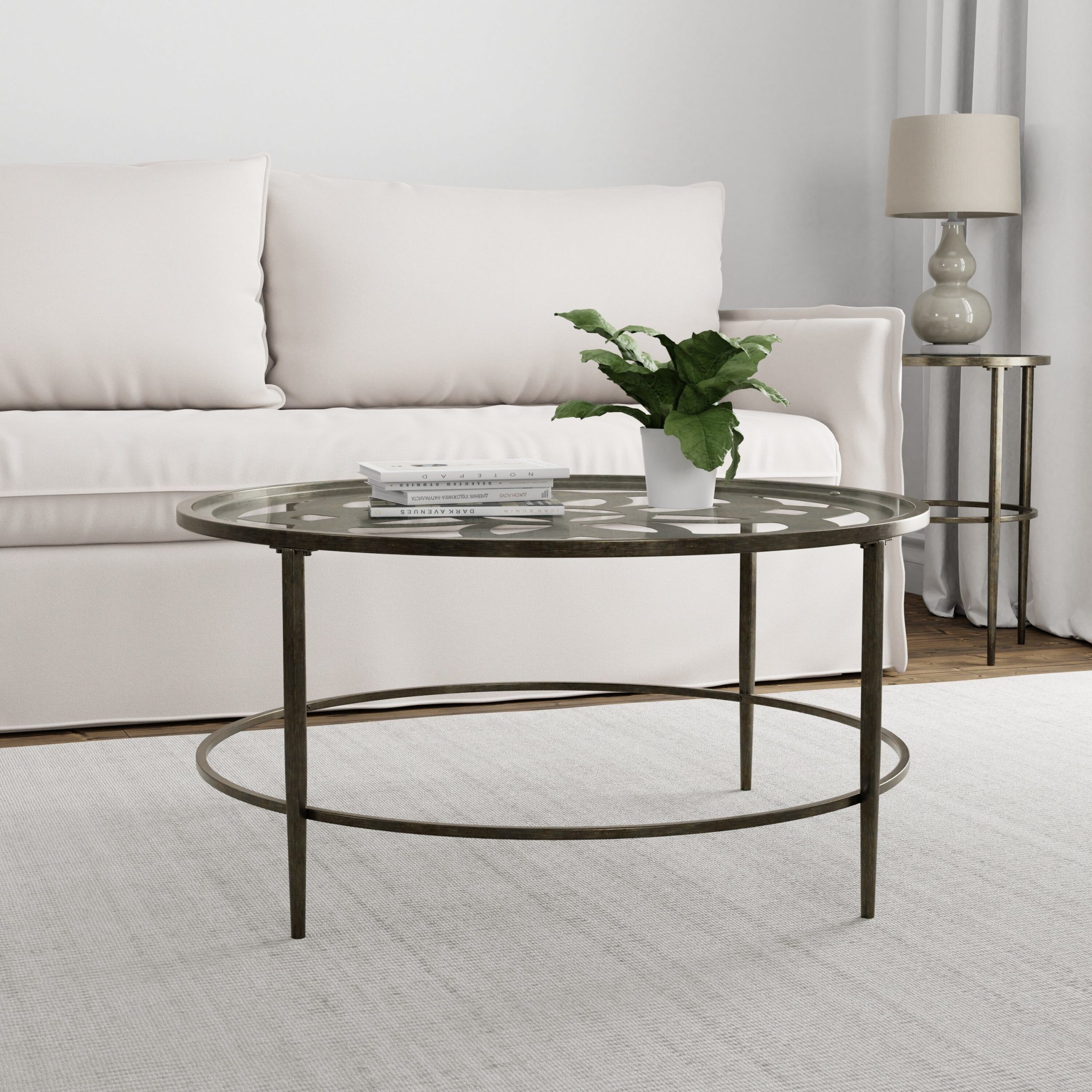 Hillsdale Furniture Marsala Metal Coffee Table, Gray With Brown Rub – 18h X  36w X 36d – On Sale – Overstock – 22727440 With Glass Open Shelf Coffee Tables (View 16 of 20)
