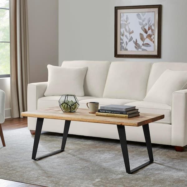 Home Decorators Collection Cosbyrne 48 In. Natural Large Rectangle Wood Coffee  Table With Metal Base Acb–2609 59 – The Home Depot Inside Metal Base Coffee Tables (Gallery 20 of 20)
