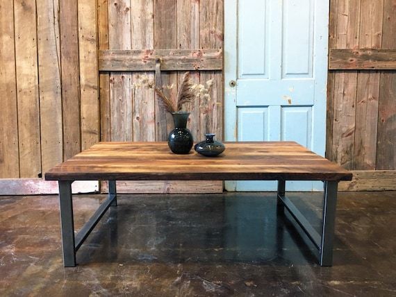 Industrial Reclaimed Wood Coffee Table / H Shaped Steel Legs – Etsy Italia Regarding Reclaimed Wood Coffee Tables (View 4 of 20)
