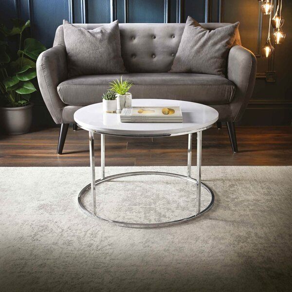 Ivy Bronx Aralyn Contemporary White High Gloss Round Coffee Table With A  Metal Base & Reviews | Wayfair.co (View 14 of 20)
