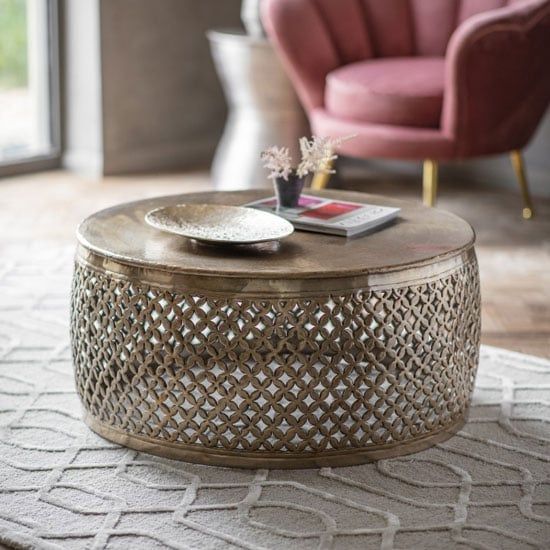 Khalasar Metal Round Coffee Table In Bronze | Furniture In Fashion Throughout Bronze Metal Coffee Tables (View 3 of 20)