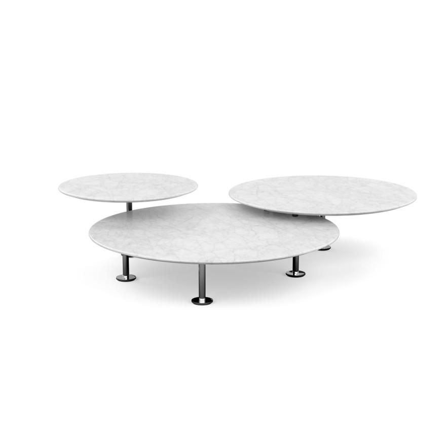 Knoll Set Of 3 Coffee Tables Grasshopper (Ø 100, Ø 83, Ø 60 Cm – Satin  Statuarietto Marble And Chromed Steel) – Myareadesign Pertaining To Brushed Stainless Steel Coffee Tables (View 15 of 20)