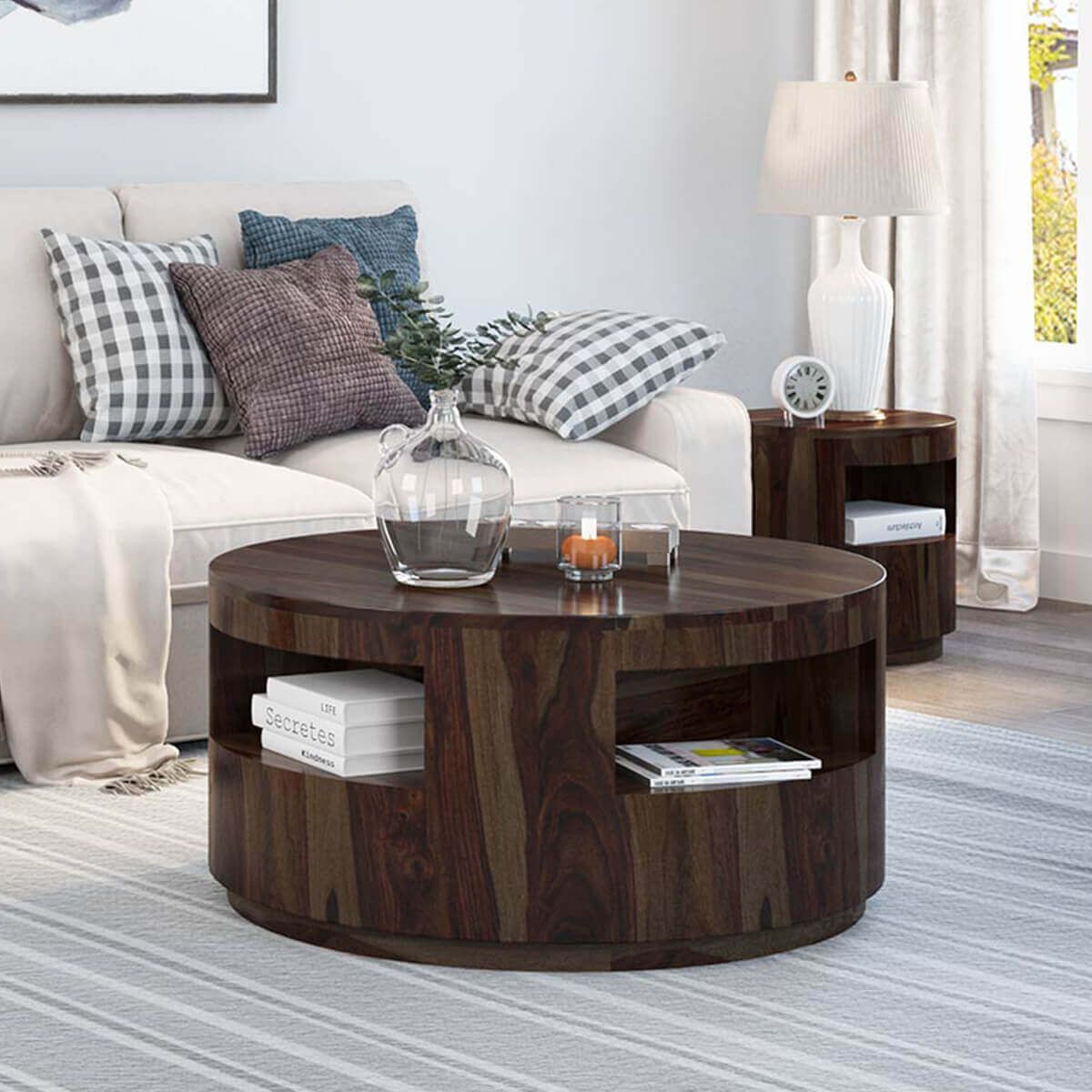 Ladonia Rustic Solid Wood Round Coffee Table Intended For Rustic Round Coffee Tables (View 5 of 20)
