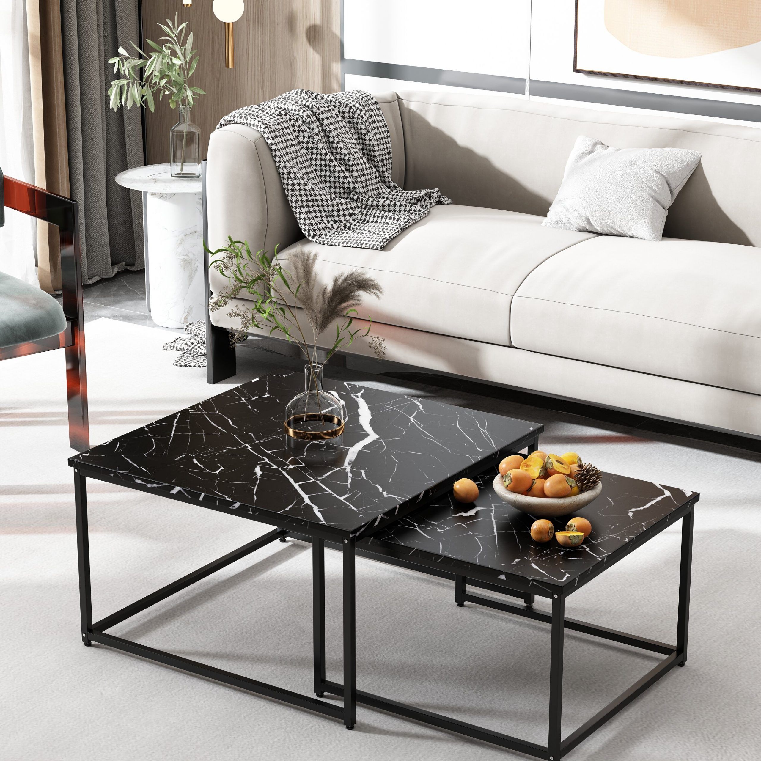 Latitude Run® Nesting Coffee Tables Set With Square Marble Top | Wayfair For Square Coffee Tables (View 7 of 20)