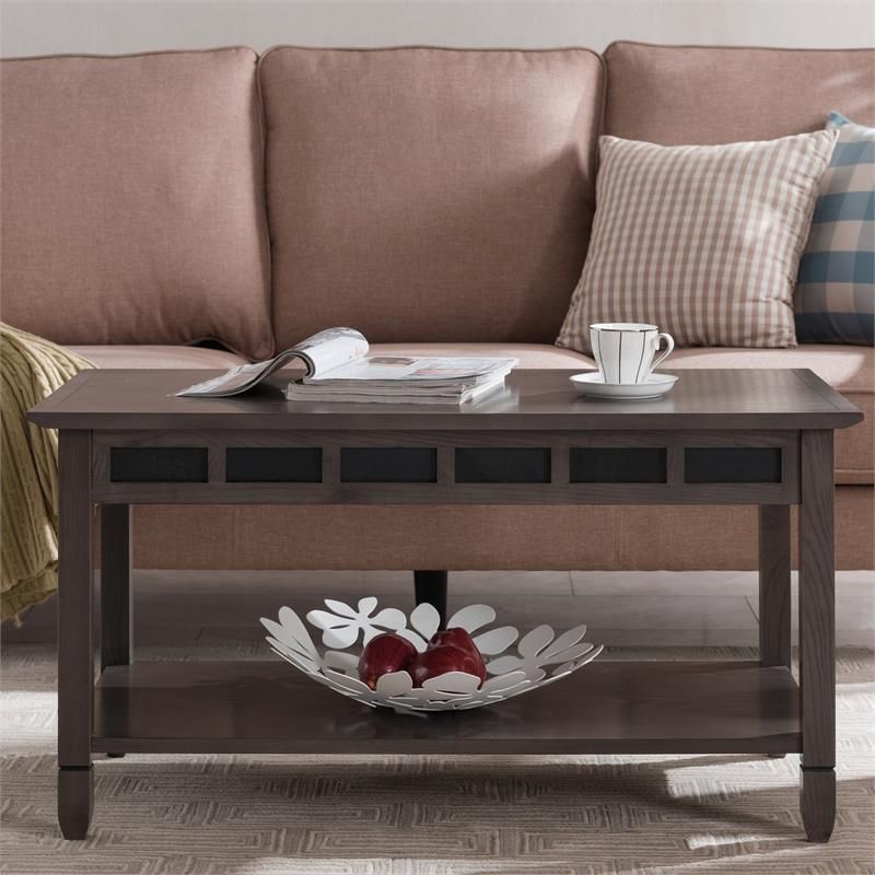 Leick Home Favorite Finds Wood Coffee Table In Smoke Gray Oak And Espresso  815199021398 | Ebay Within Oak Espresso Coffee Tables (View 10 of 20)