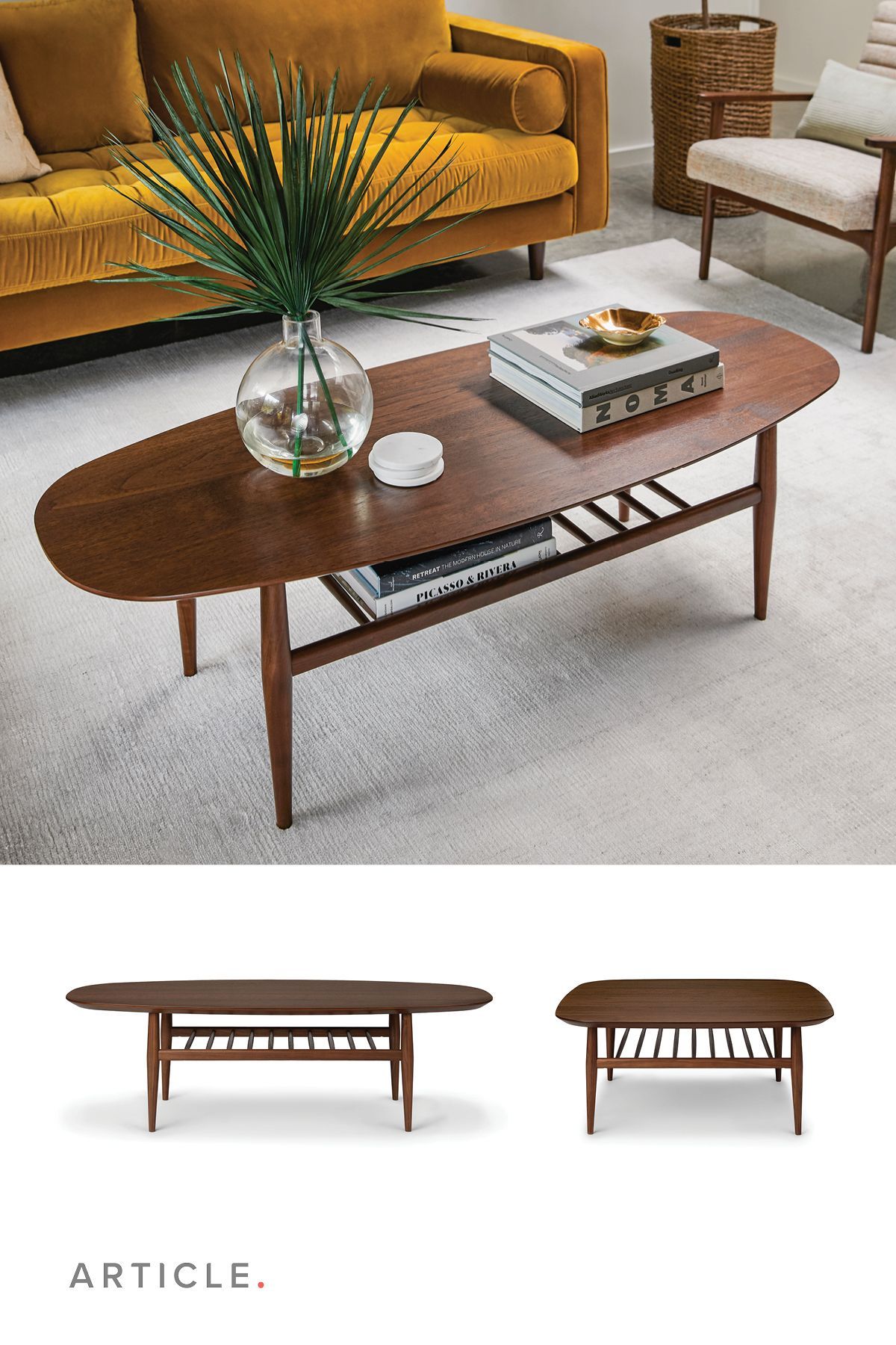 Lenia Walnut Oval Coffee Table | Living Room Coffee Table, Coffee Table, Mid  Century Coffee Table For Mid Century Coffee Tables (View 12 of 20)
