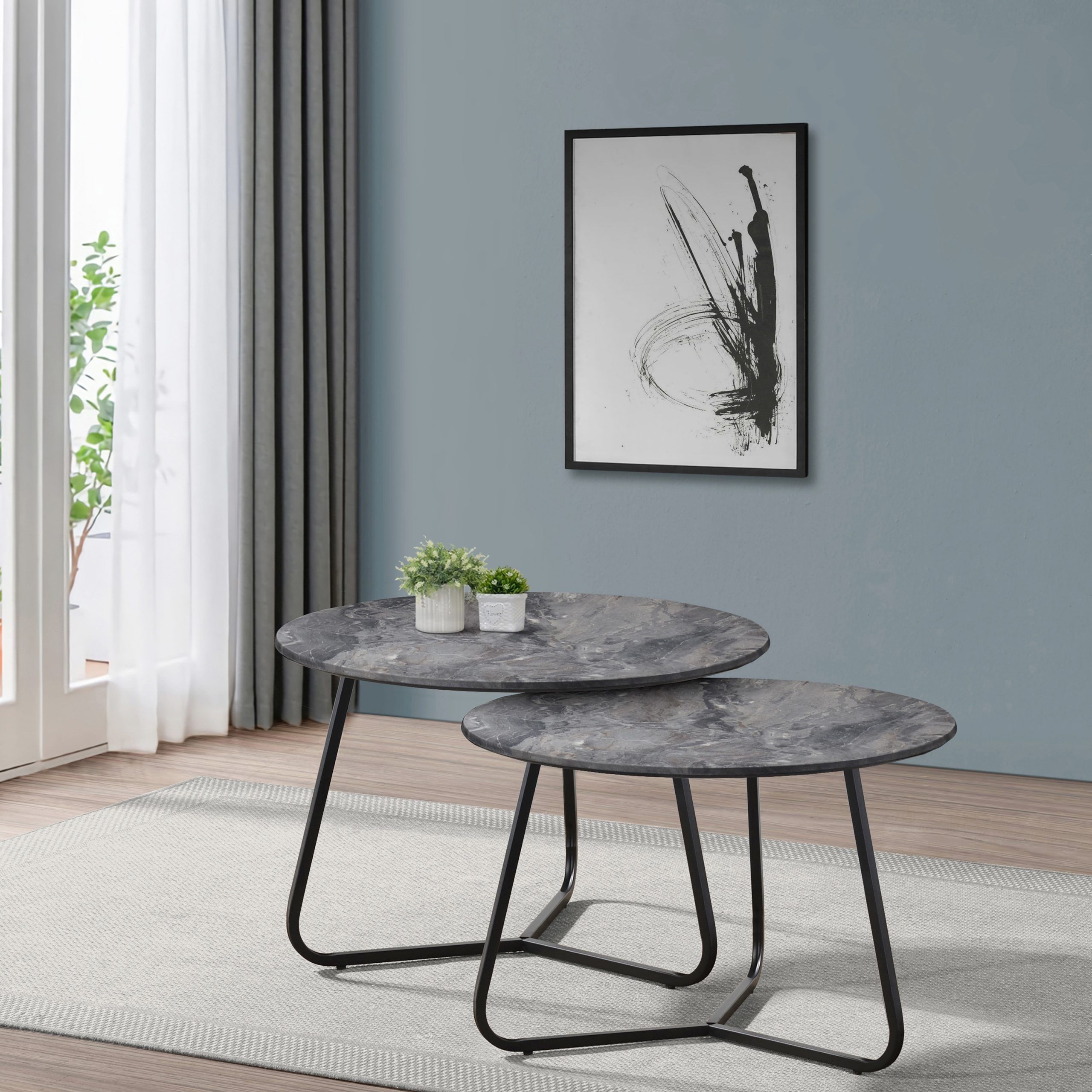 Lennox Faux Slate And Matte Black 2 Piece Coffee Table Set – Overstock –  31684339 In Matte Coffee Tables (View 7 of 20)