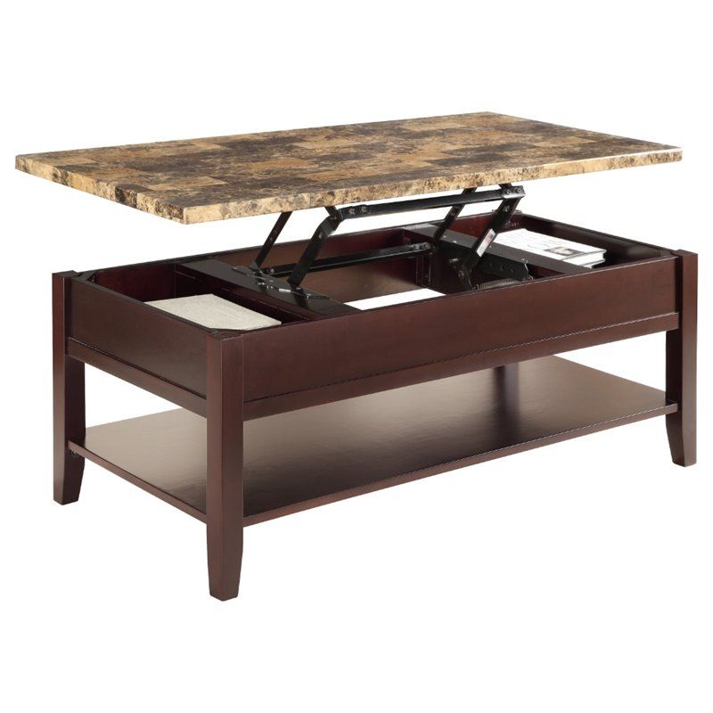 Lexicon Orton Faux Marble Lift Top Coffee Table In Dark Cherry | Cymax  Business Throughout Faux Marble Top Coffee Tables (View 7 of 20)