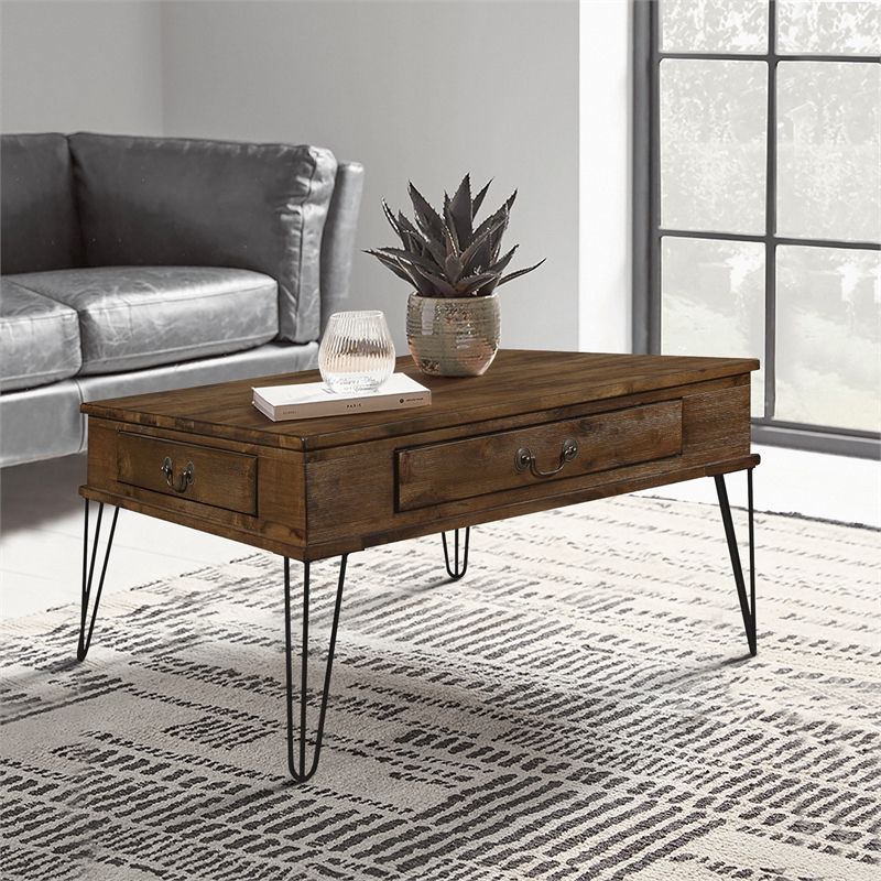 Lexicon Shaffner Wood 2 Drawer Square Coffee Table In Rustic Oak And Black  | Bushfurniturecollection In Rustic Oak And Black Coffee Tables (View 9 of 20)