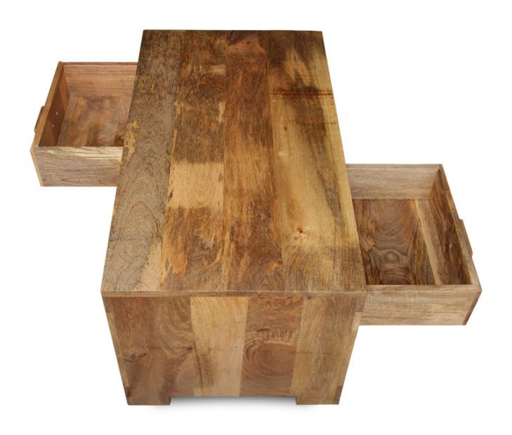 Light Mango Wood 2 Drawer Coffee Table | Trade Furniture With 2 Drawer Coffee Tables (View 13 of 20)