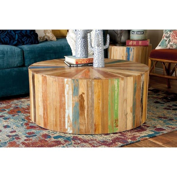 Litton Lane 38 In. Brown Round Reclaimed Wood Rustic Coffee Table 90904 –  The Home Depot In Rustic Round Coffee Tables (Gallery 19 of 20)