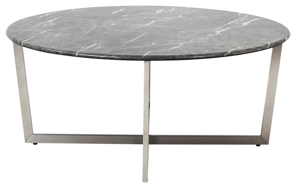 Llona 36" Round Coffee Table In Marble Melamine With Stainless Steel Base –  Contemporary – Coffee Tables  Euro Style | Houzz With Marble Melamine Coffee Tables (View 2 of 20)
