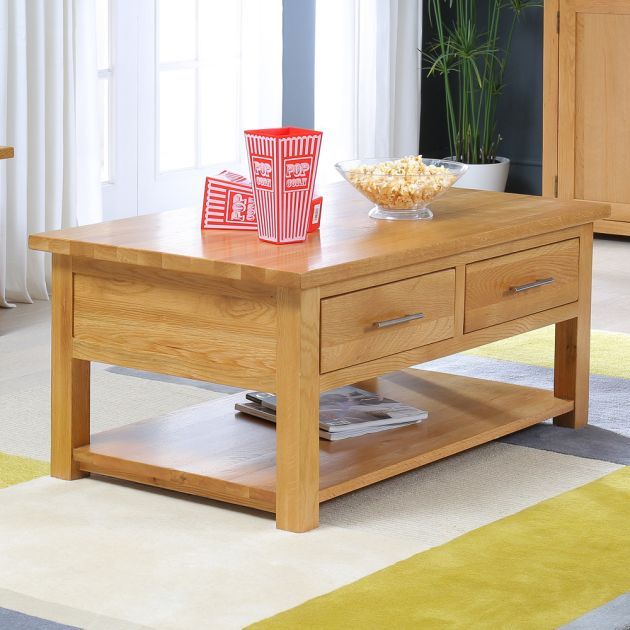 London Oak 2 Drawer Coffee Table | The Furniture Market Inside 2 Drawer Coffee Tables (View 9 of 20)
