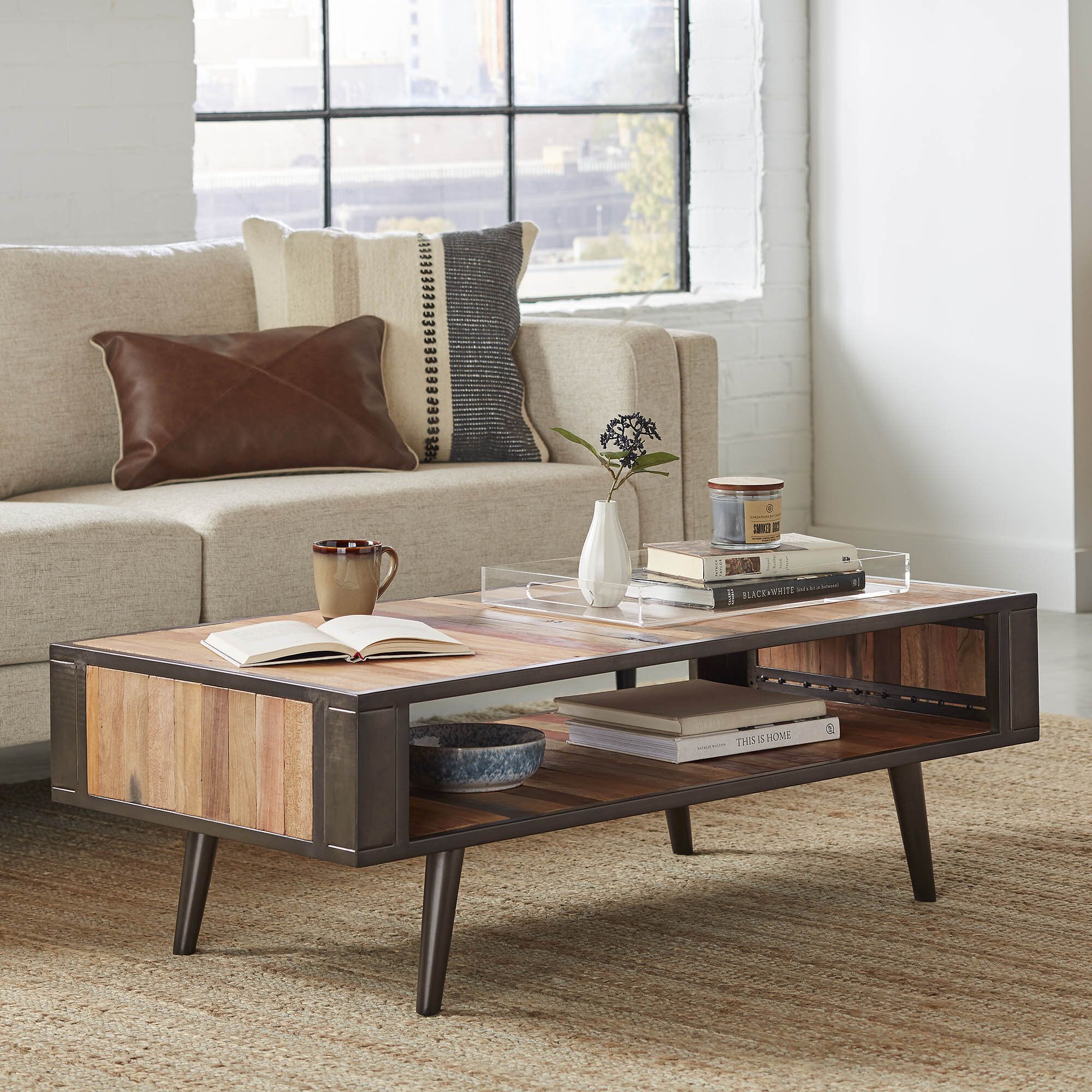 Loon Peak® Curtiss Solid Wood Coffee Table With Storage | Wayfair Within Open Shelf Coffee Tables (View 15 of 20)