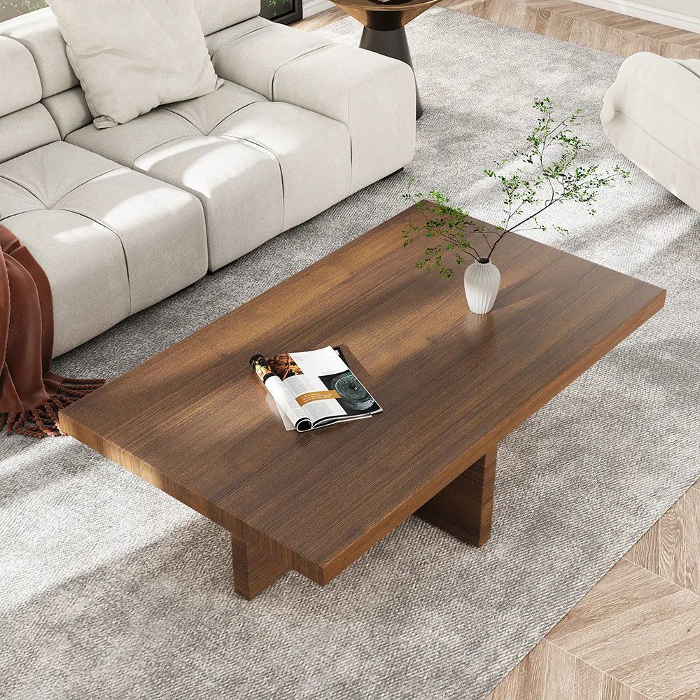 Loon Peak® Farmhouse Rectangle Wood Coffee Table Cocktail Table Distressed  Finish | Wayfair Within Natural Stained Wood Coffee Tables (View 9 of 20)