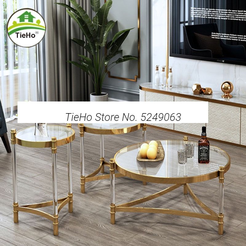 Luxury Coffee Table Side Table Set Gold Stainless Steel Transparent Acrylic  Legs Tempered Glass Table Top Living Room Furniture – Coffee Tables –  Aliexpress For Stainless Steel And Acrylic Coffee Tables (View 2 of 20)