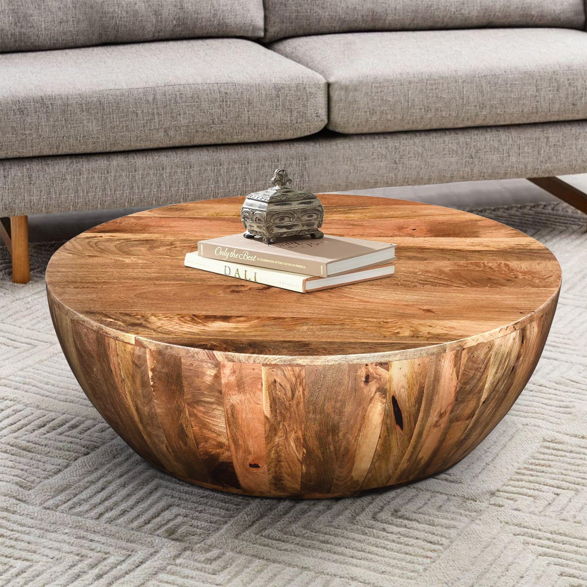 Mango Wood Dark Brown Round Coffee Table – Overstock – 11828940 Inside Mango Wood Coffee Tables (Gallery 20 of 20)