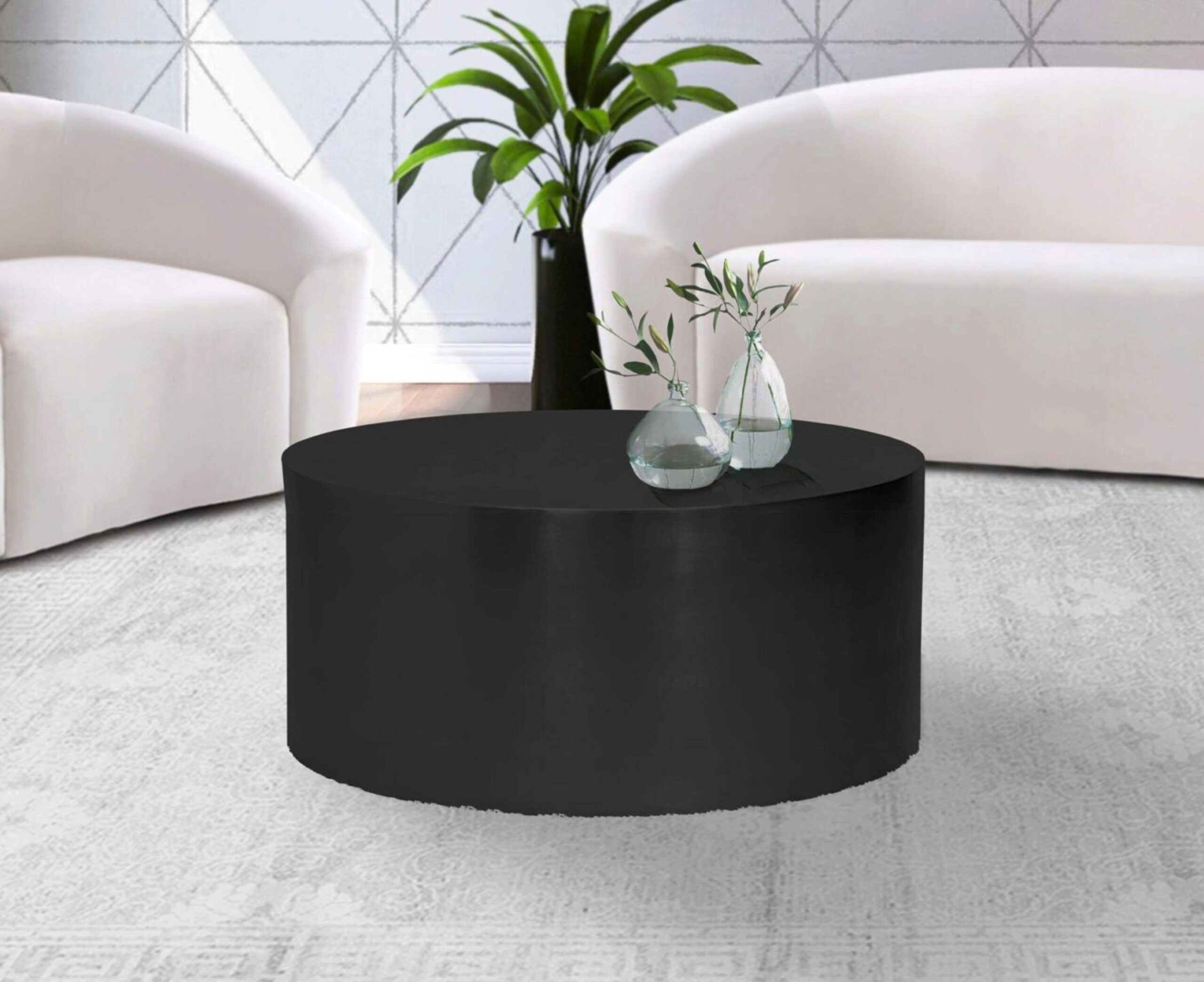 Matte Black Metal Round Coffee Table Cylinder 295 Ct Meridian Modern  (295 Ct) With Matte Coffee Tables (View 5 of 20)