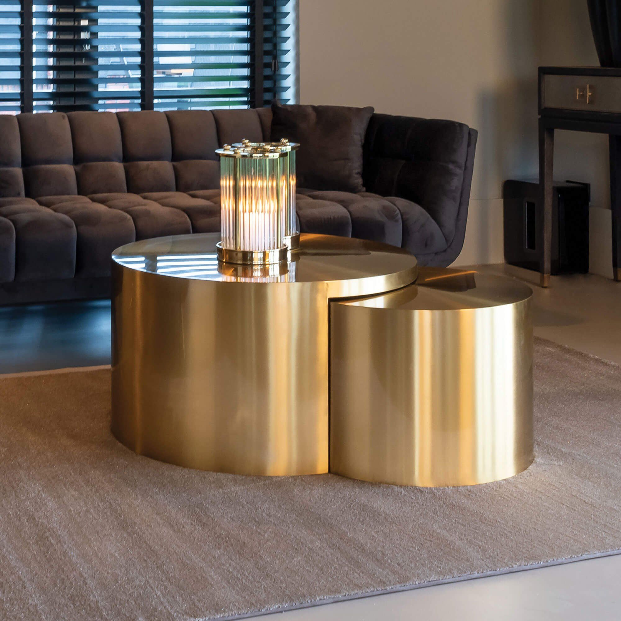 Maxwell Brushed Gold Set Of 2 Coffee Tables Intended For Satin Gold Coffee Tables (View 2 of 20)
