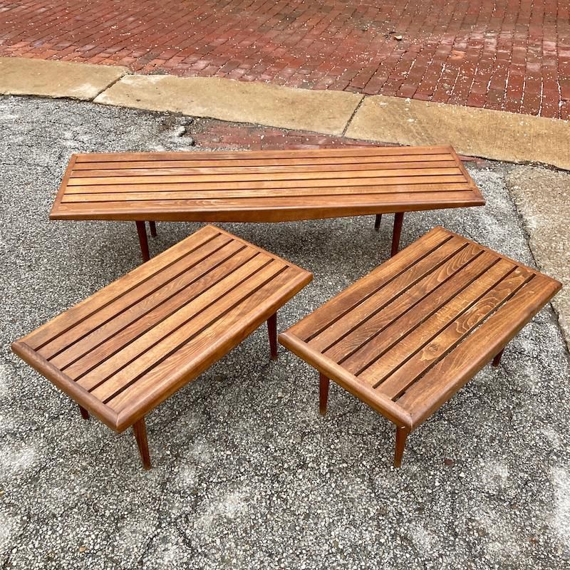 Mcm Wood Slat Coffee & Side Tables – Vintage Midcentury Occasional Tables –  Sweet Modern, Akron, Oh For Slat Coffee Tables (View 10 of 20)