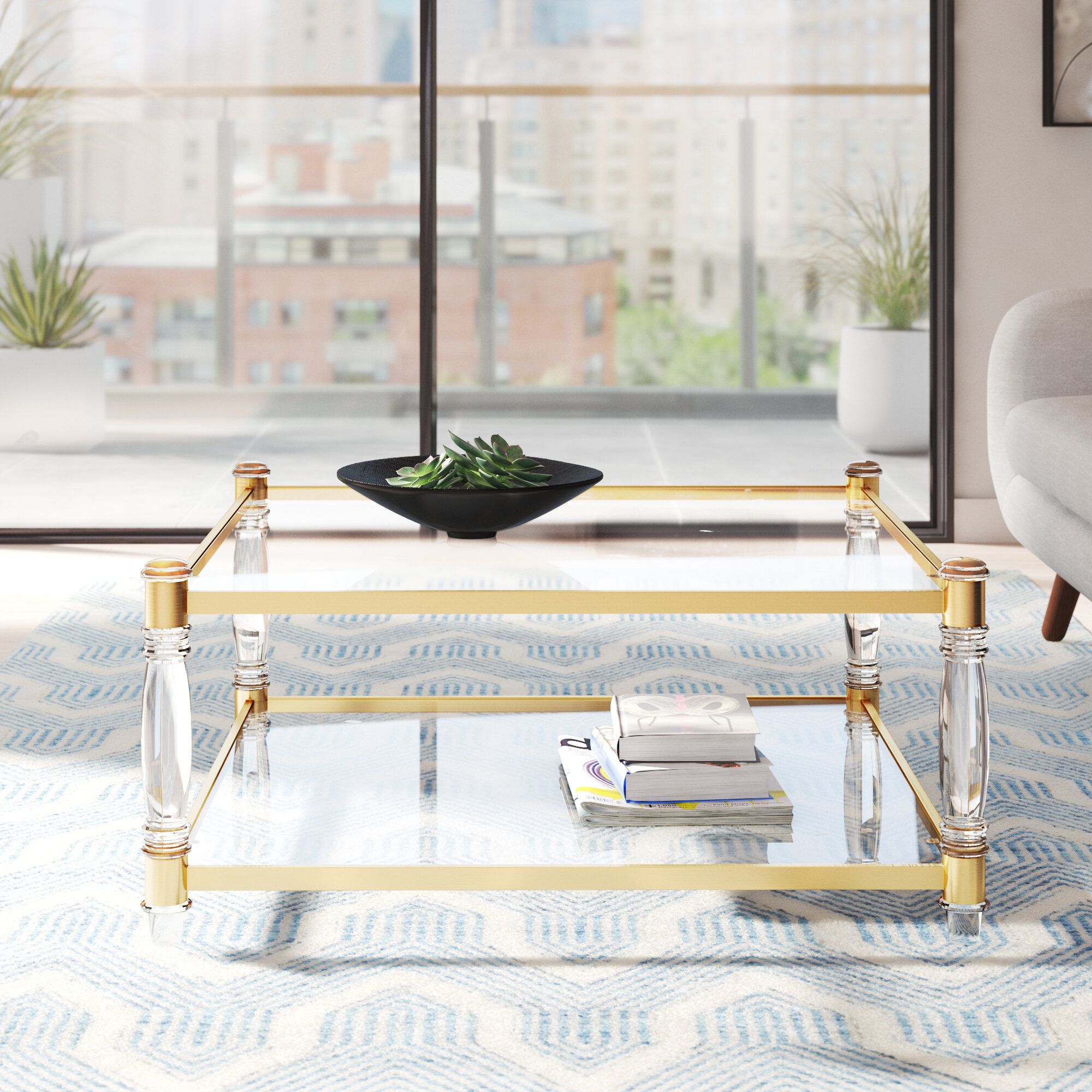 Mercer41 Brahm 4 Legs Coffee Table With Storage & Reviews | Wayfair Within Stainless Steel And Acrylic Coffee Tables (View 7 of 20)