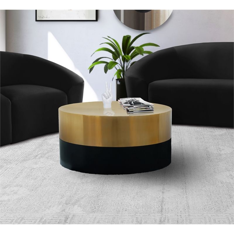 Meridian Furniture Sun Brushed Gold Top Coffee Table With Matte Black Base  | Cymax Business Regarding Matte Coffee Tables (Gallery 19 of 20)