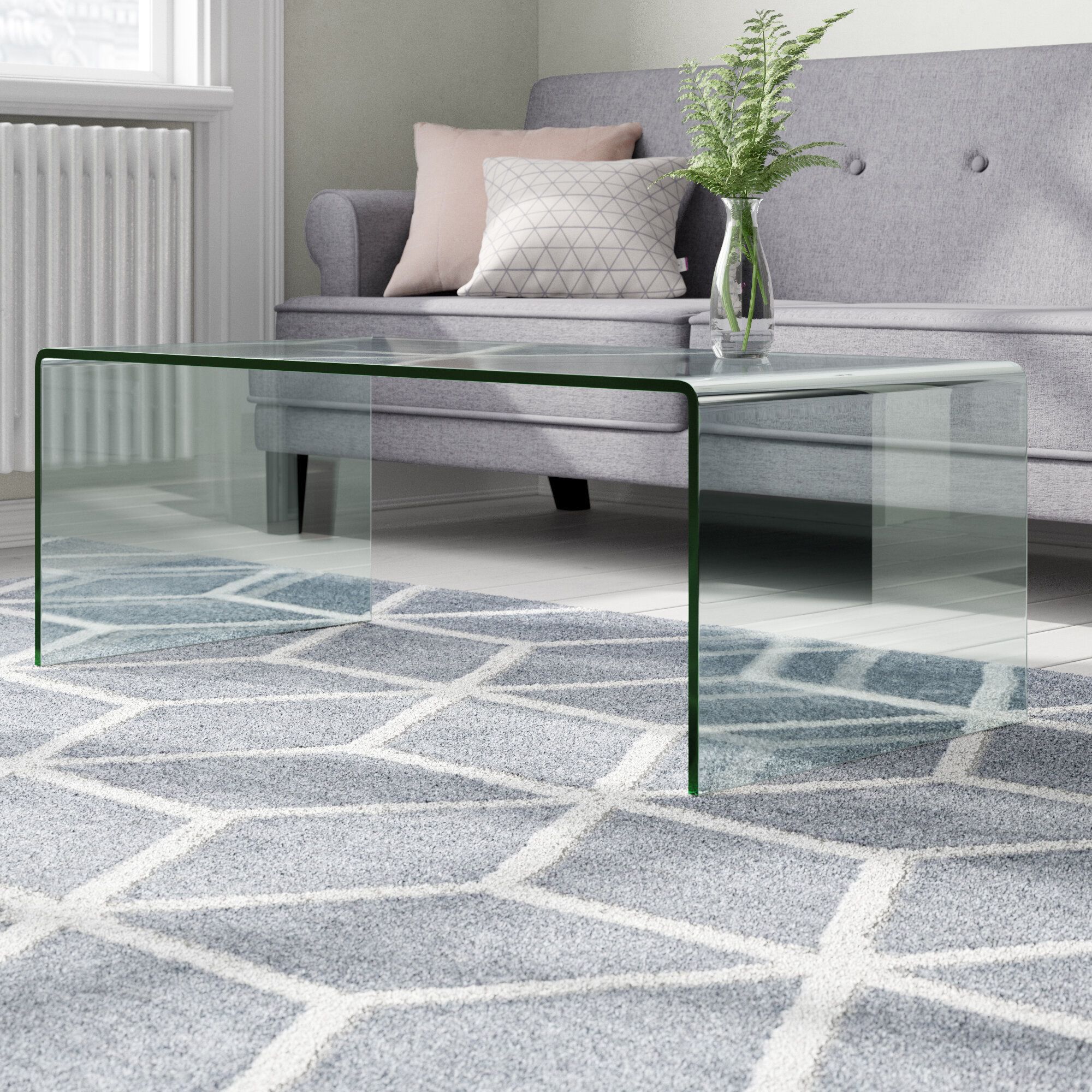 Metro Lane Curved Clear Glass Coffee Table & Reviews | Wayfair.co (View 7 of 20)