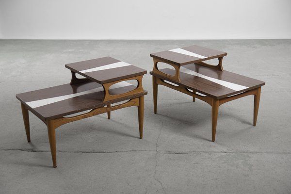 Mid Century Modern Two Tier End Cocktail Coffee Tables, 1960s, Set Of 2 For  Sale At Pamono With Regard To Modern 2 Tier Coffee Tables Coffee Tables (View 4 of 20)