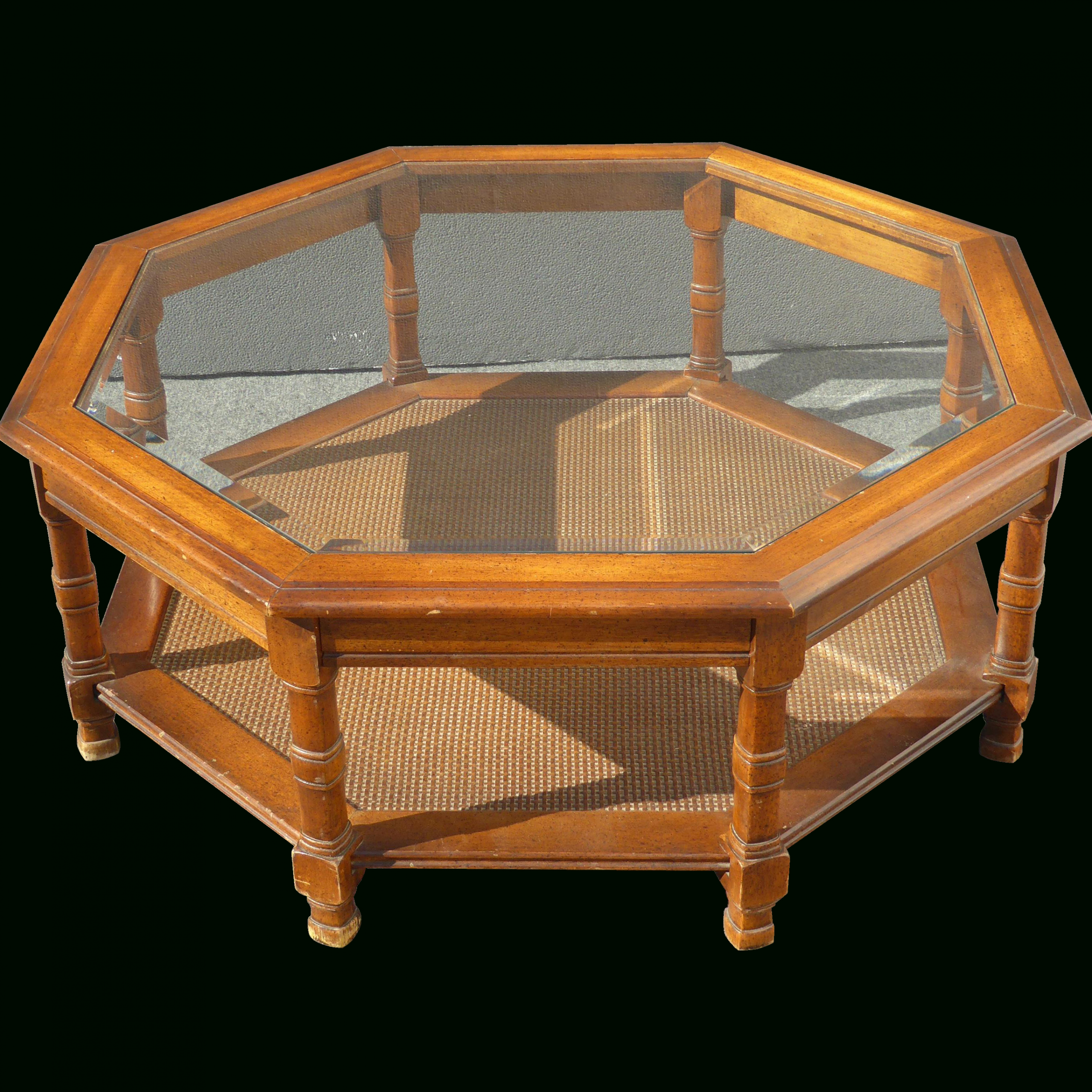 Mid Century Octagon Beveled Glass Top Coffee Table | Hexagon Coffee Table, Coffee  Table, Beveled Glass Pertaining To Octagon Glass Top Coffee Tables (View 1 of 20)