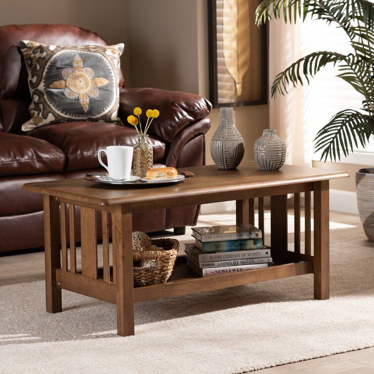 Millwood Pines Hults Traditional Transitional Mission Style Walnut Brown  Finished Rectangular Wood Coffee Table | Wayfair Intended For Warm Walnut Coffee Tables (View 10 of 20)