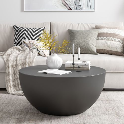 Minimalist Black Drum Coffee Table With Concrete For Modern Round Coffee Tables (View 13 of 20)