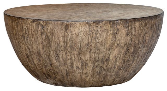 Minimalist Large Round Light Wood Coffee Table | Modern Geometric Block –  Rustic – Coffee Tables  My Swanky Home | Houzz For Modern Round Coffee Tables (View 14 of 20)