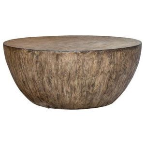 Minimalist Large Round Light Wood Coffee Table | Modern Geometric Block –  Rustic – Coffee Tables  My Swanky Home | Houzz Regarding Geometric Block Solid Coffee Tables (View 9 of 20)