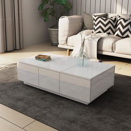 Modern 2 Drawer Coffee Table Cabinet Slide Top Storage High Gloss Wood  Living Room Furniture – White | Crazy Sales Intended For 2 Drawer Coffee Tables (View 18 of 20)