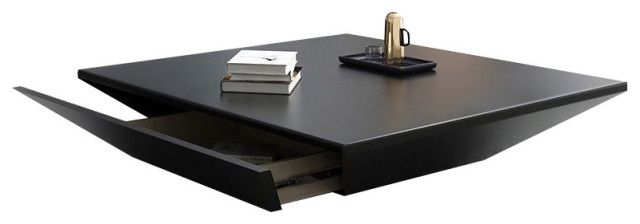 Modern Black Large Square Coffee Table With Storage Drum Drawer –  Transitional – Coffee Tables  Homary International Limited | Houzz With Black Square Coffee Tables (View 15 of 20)