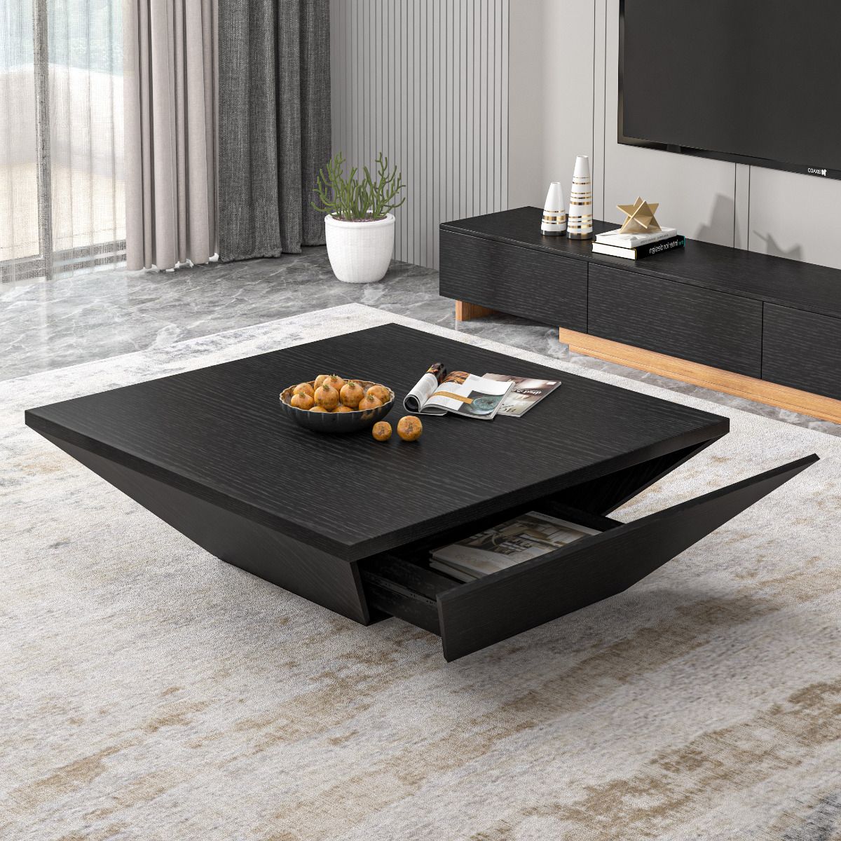 Modern Black Wooden Coffee Table Regarding Black Square Coffee Tables (View 4 of 20)