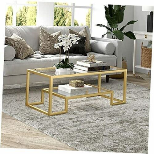 Modern Geometric Inspired Glass Coffee Table, One Size, Gold 45" Brass |  Ebay Throughout Modern Geometric Coffee Tables (View 15 of 20)