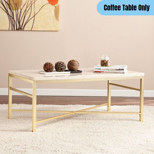 Modern Glam Cocktail Coffee Table Faux Stone Top Rectangular Matte Brass  Finish | Ebay Within Matte Coffee Tables (View 12 of 20)