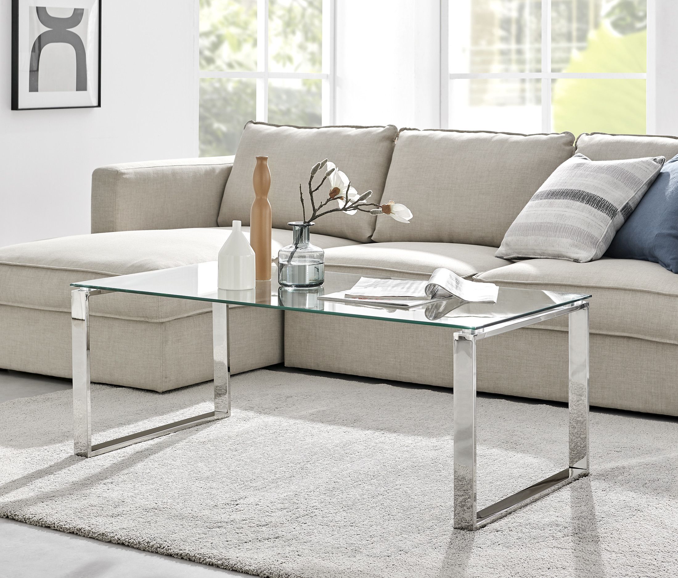 Modern Glass & Chrome Coffee Table | Furniturebox Throughout Chrome Coffee Tables (View 2 of 20)