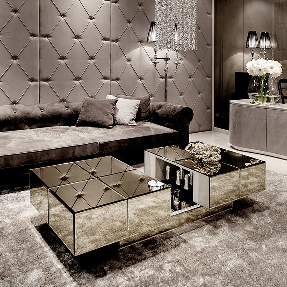 Modern Italian Mirrored Hidden Bar Coffee Table – Juliettes Interiors Within Mirrored Coffee Tables (View 3 of 20)