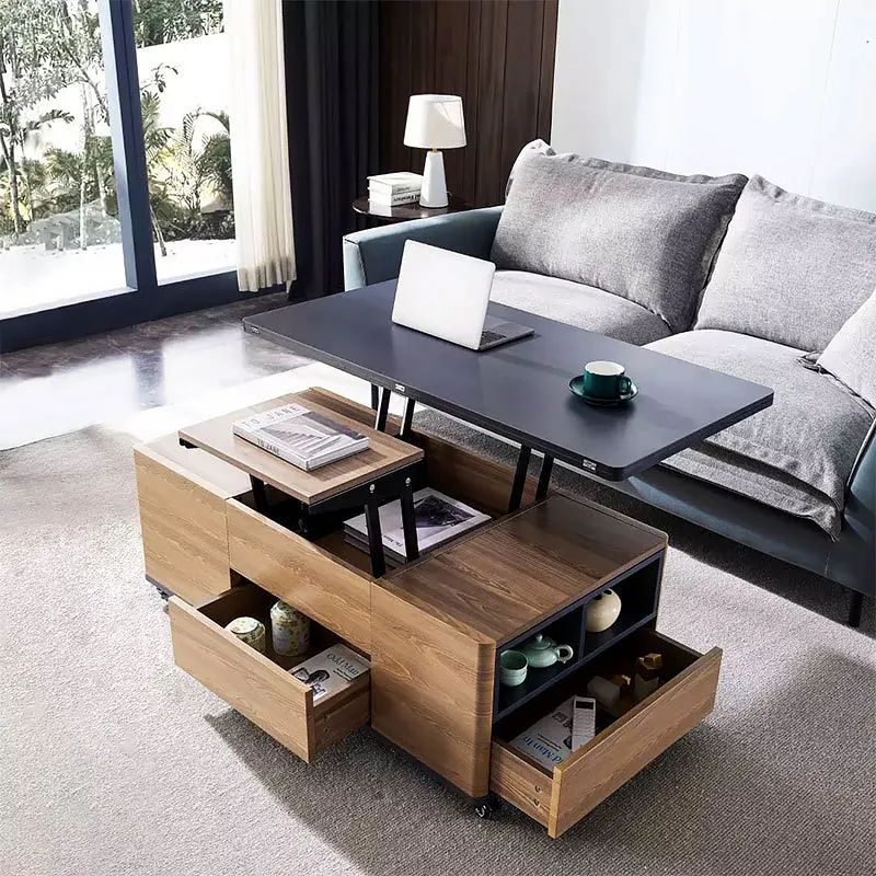 Modern Lift Top Coffee Table Multi Functional Table With 3 Drawers In  Walnut & Black Homary For Lift Top Coffee Tables (View 3 of 20)
