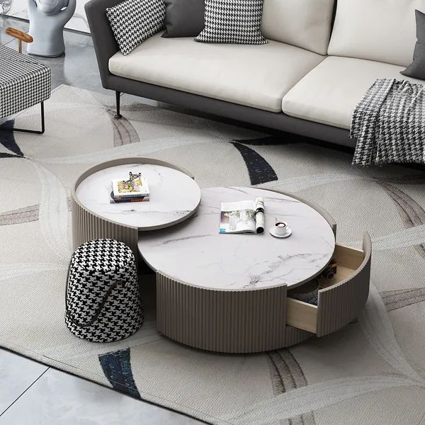 Modern Nesting Coffee Table Set With Drawer Sintered Stone Top 2 Piece Within 2 Piece Coffee Tables (View 6 of 20)