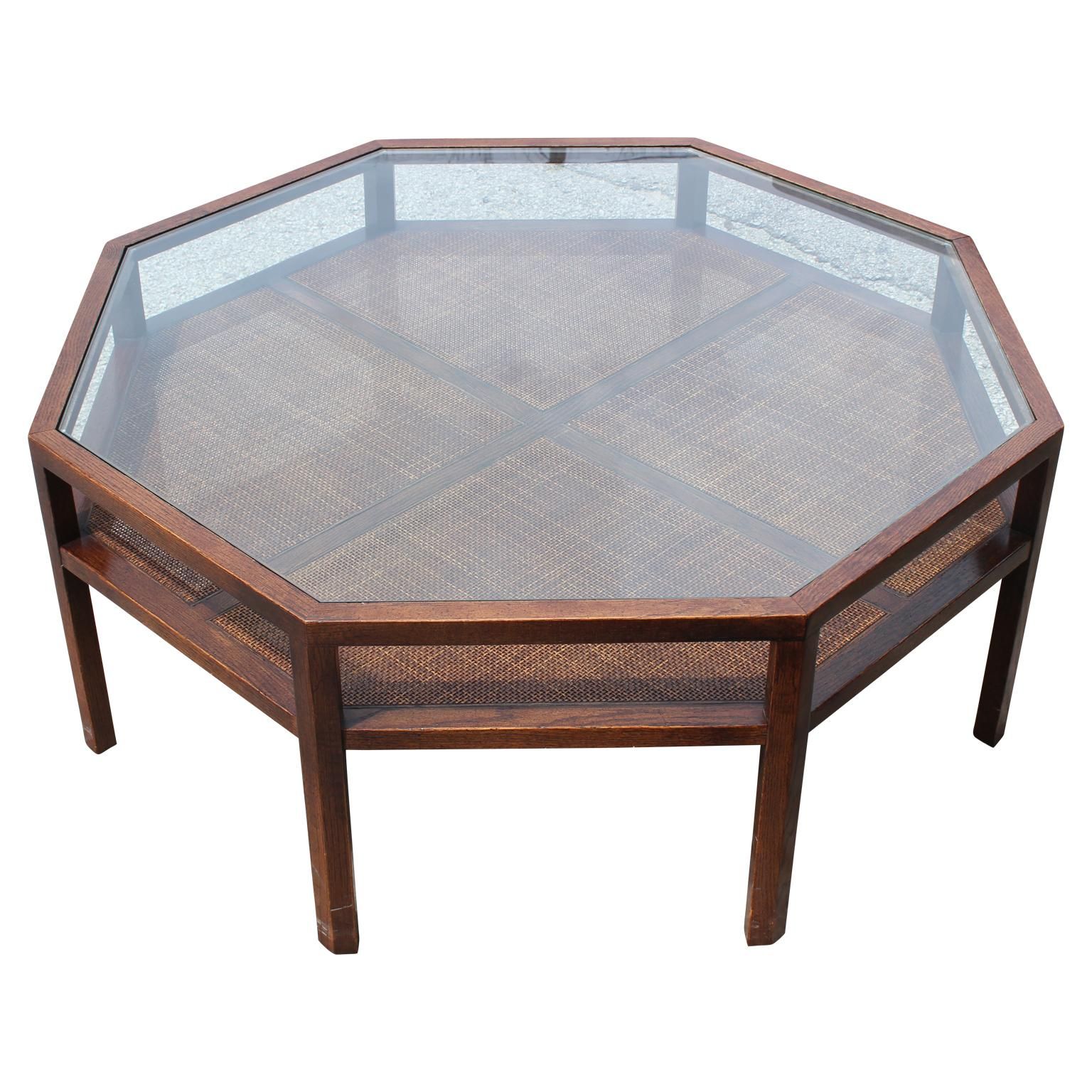 Modern Octagon Or Round Walnut Coffee Table With Glass Top At 1stdibs Within Octagon Glass Top Coffee Tables (View 6 of 20)