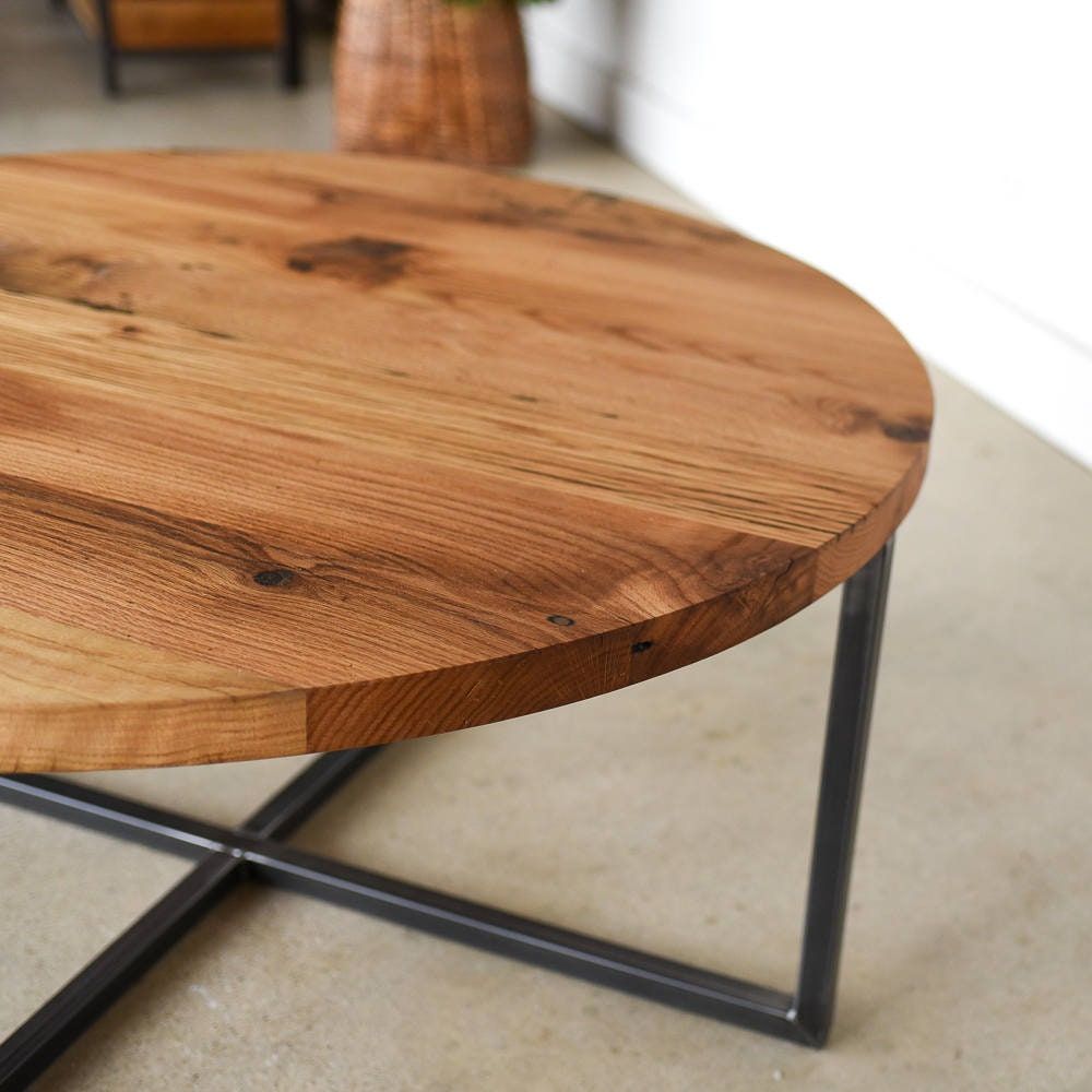 Modern Round Coffee Table / Reclaimed Wood Metal Base Coffee – Etsy In Modern Round Coffee Tables (View 18 of 20)