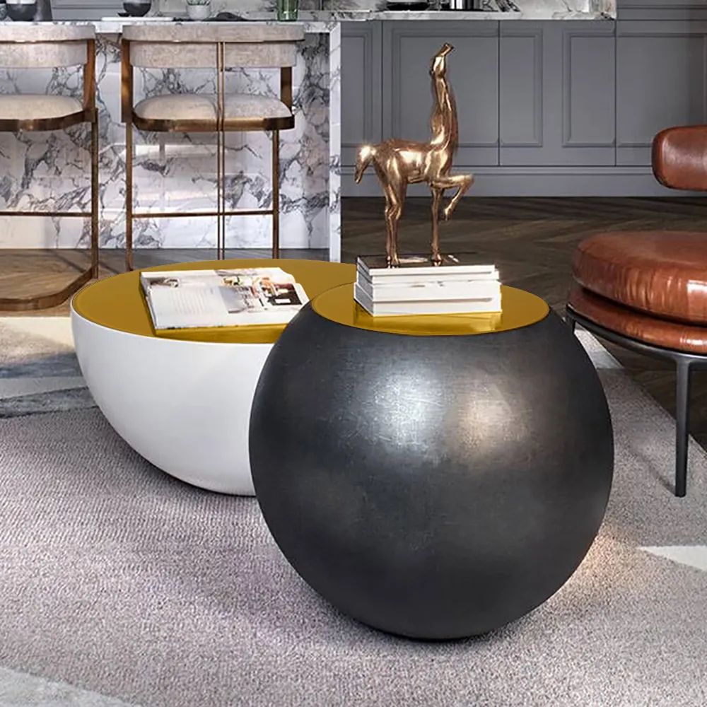 Modern Round Drum Coffee Table Bowl Shaped Black Accent Table With Yellow  Top 1 Piece Homary For Black Accent Coffee Tables (View 8 of 20)